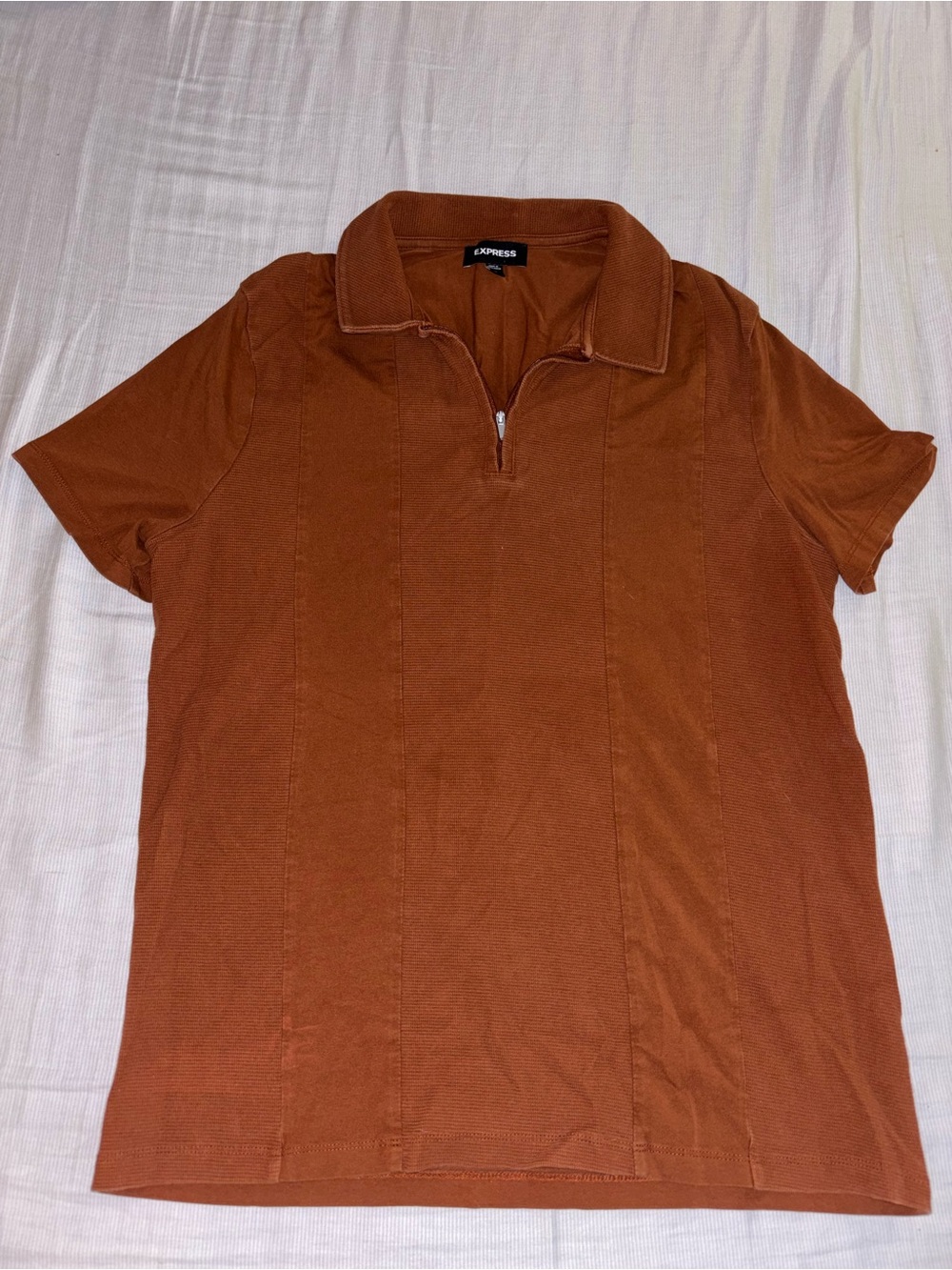 Express Men’s Short Sleeve Zip Polo in Rust